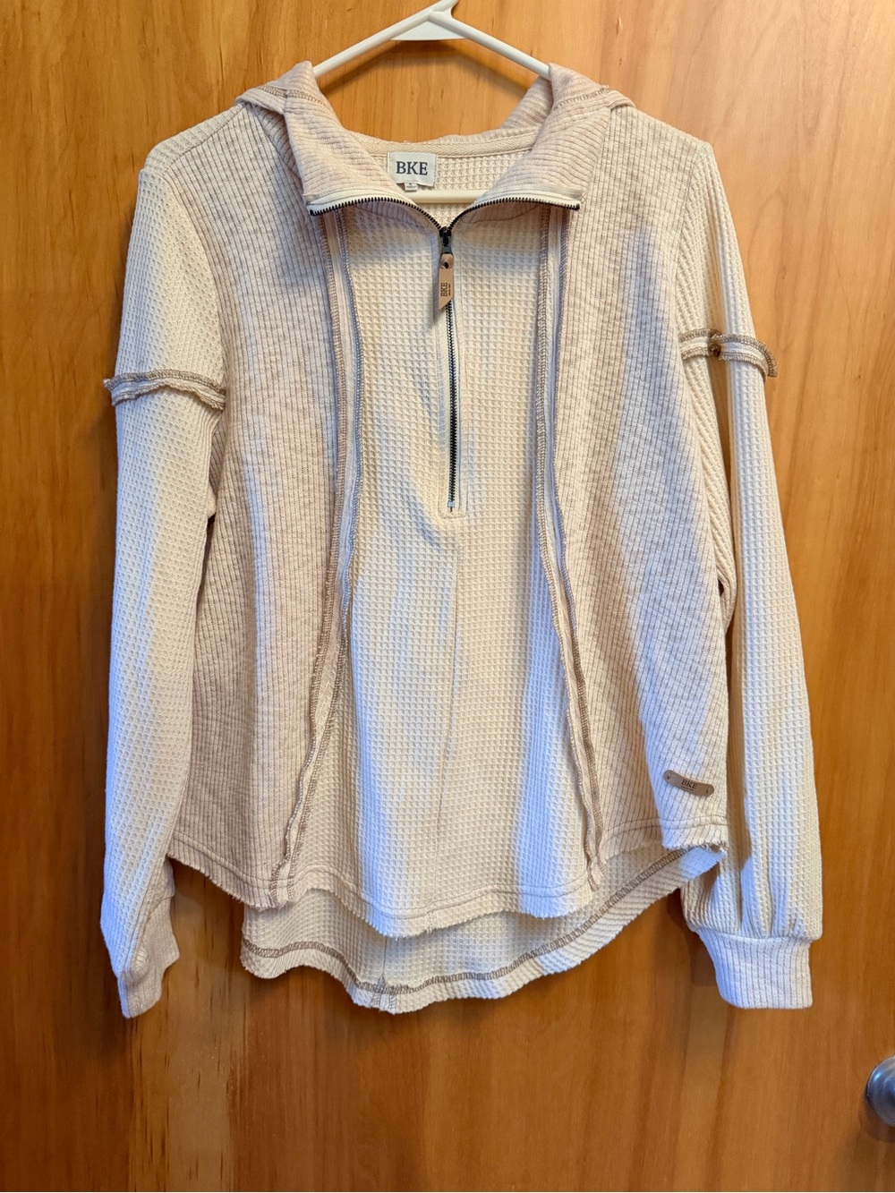 BKE Cream Waffle-Knit Half-Zip Hoodie